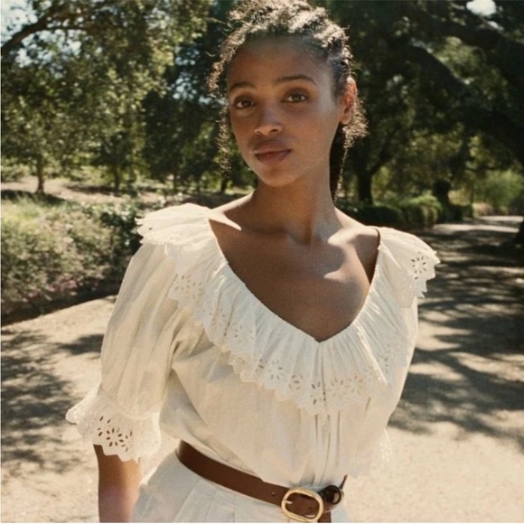 Doen Tops - Doen Samara Off White Eyelet Ruffle Blouse S